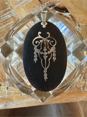 Rare Antique Tortoise Shell Pendant with Sterling Silver Inlay Detailing